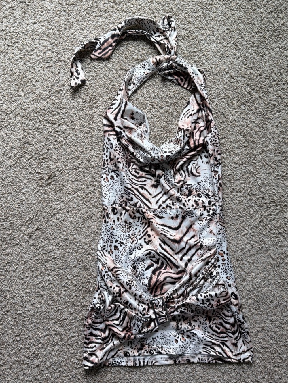 Animal Print Halter Tank Top in White, Black & Blush